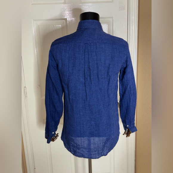 ZARA 100% LINEN SHIRT WITH collar and long sleeves pocket BLUE Small NWT - Picture 3 of 13
